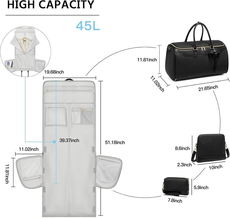 45L Garment Duffle Bag Black 3in1 Hanging Suit Travel Carry On2
