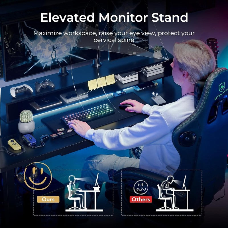 48x24 Electric Standing Desk w/ Drawers LED Power Memory Black7