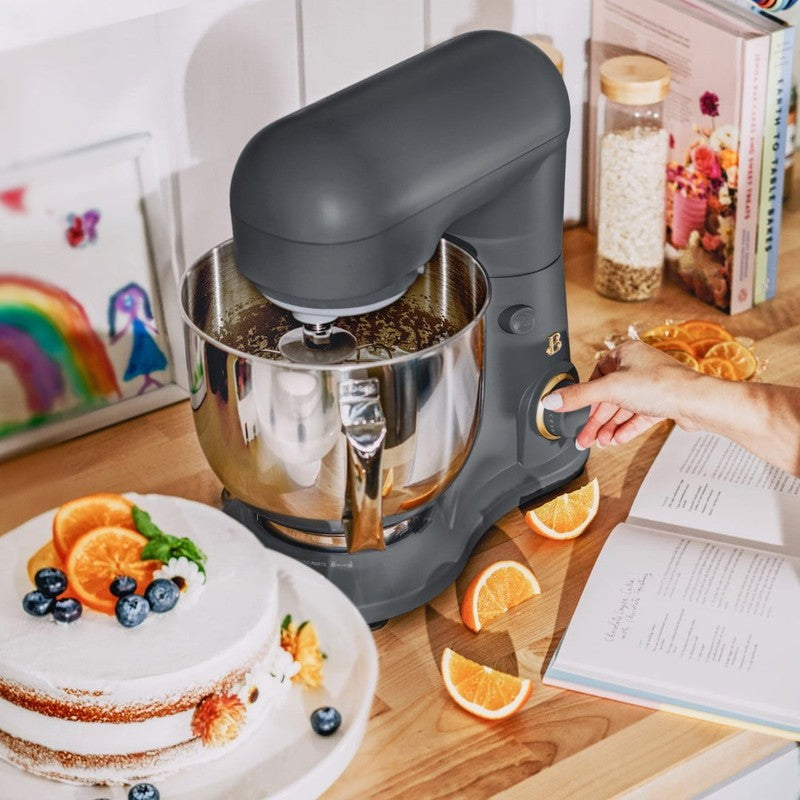 Beautiful 5.3 QT Stand Mixer w/ Flat Beater, Dough Hook by Drew Barrymore Gray7