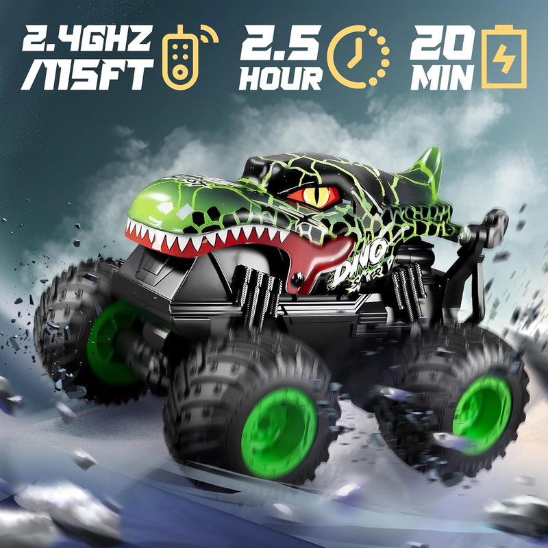 Monster Truck RC Toy 1:20 w/ Lights Music 360° Spins Drifting Dinosaur 4 71