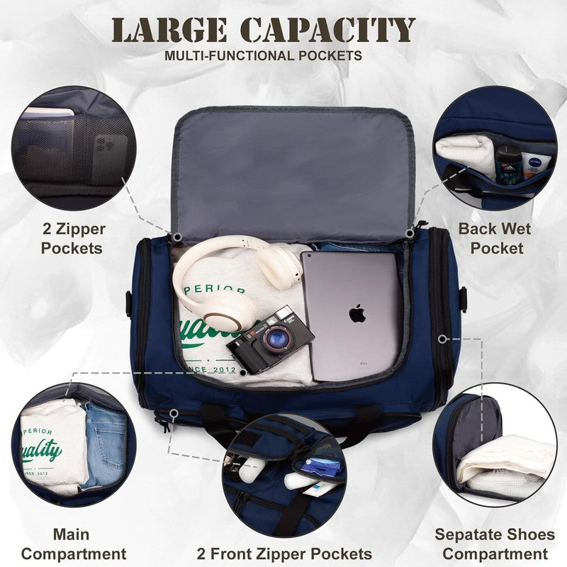 52L Tactical Duffle Bag Expandable Gym Travel Weekender Wet Pocket Carry On2
