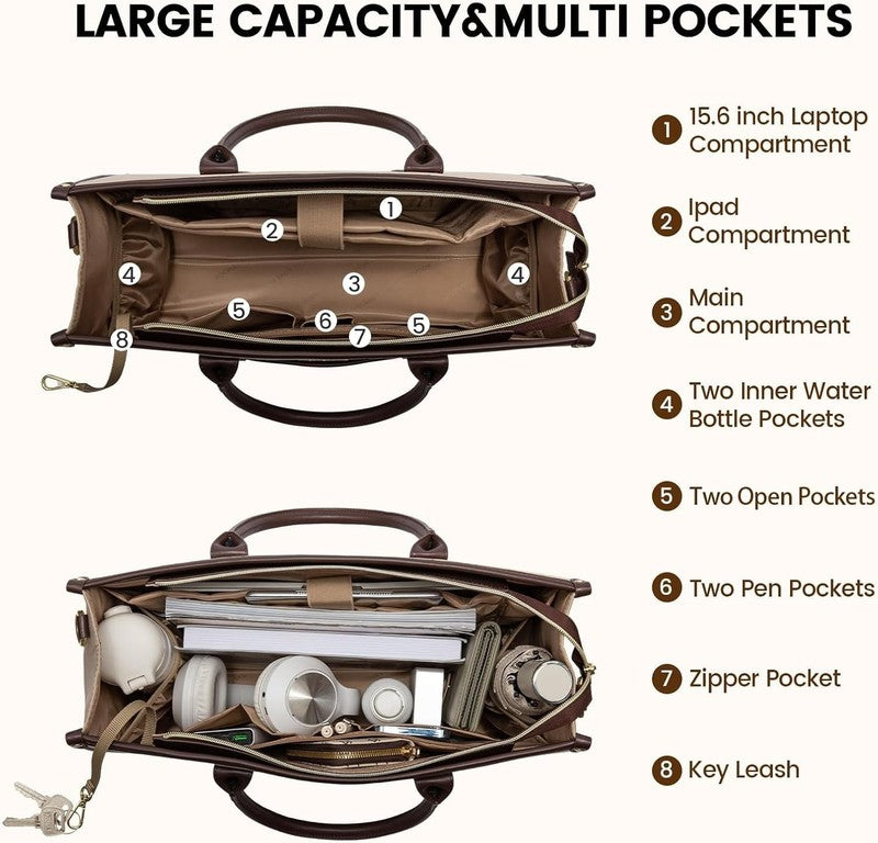 Laptop Tote Bag for Women, Lightweight Pu Leather Work Tote Bag with Clutch Purs6