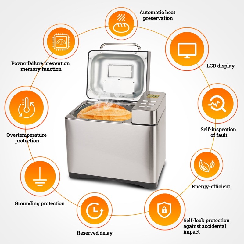 19-in-1 2LB Bread Maker Machine Fully Automatic LCD Stainless Steel 0136