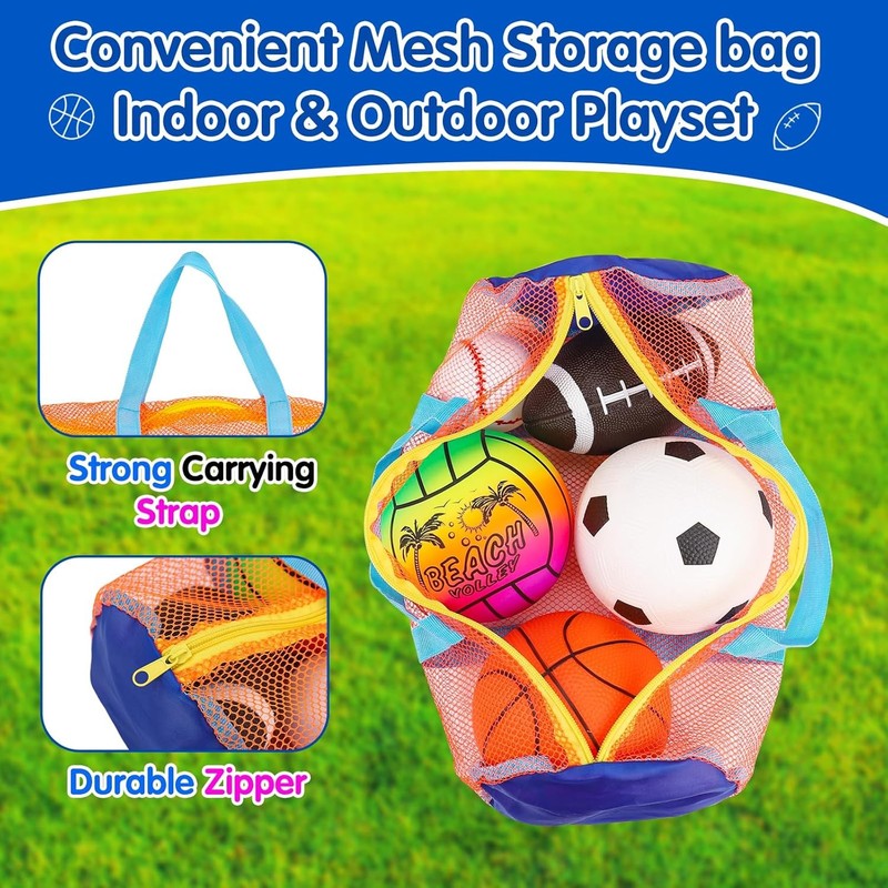 5 Pack Toddler Sports Balls Set Football Soccer Basketball Baseball w/ Bag3