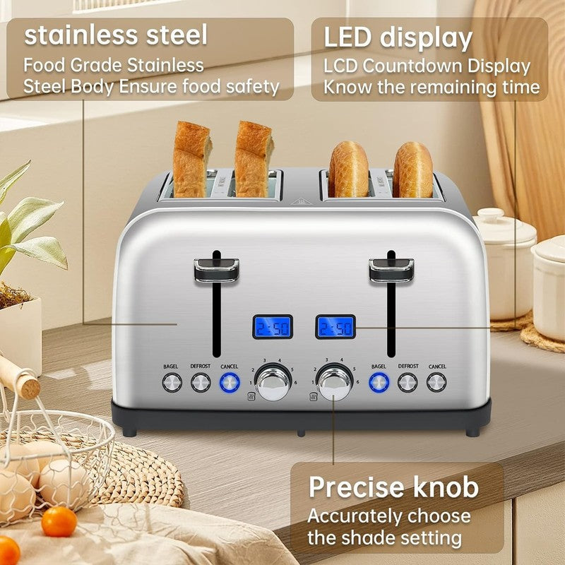 4 Slice Toaster Silver Metallic - LCD, Dual Control, Bagel, Defrost, 6 Shades3