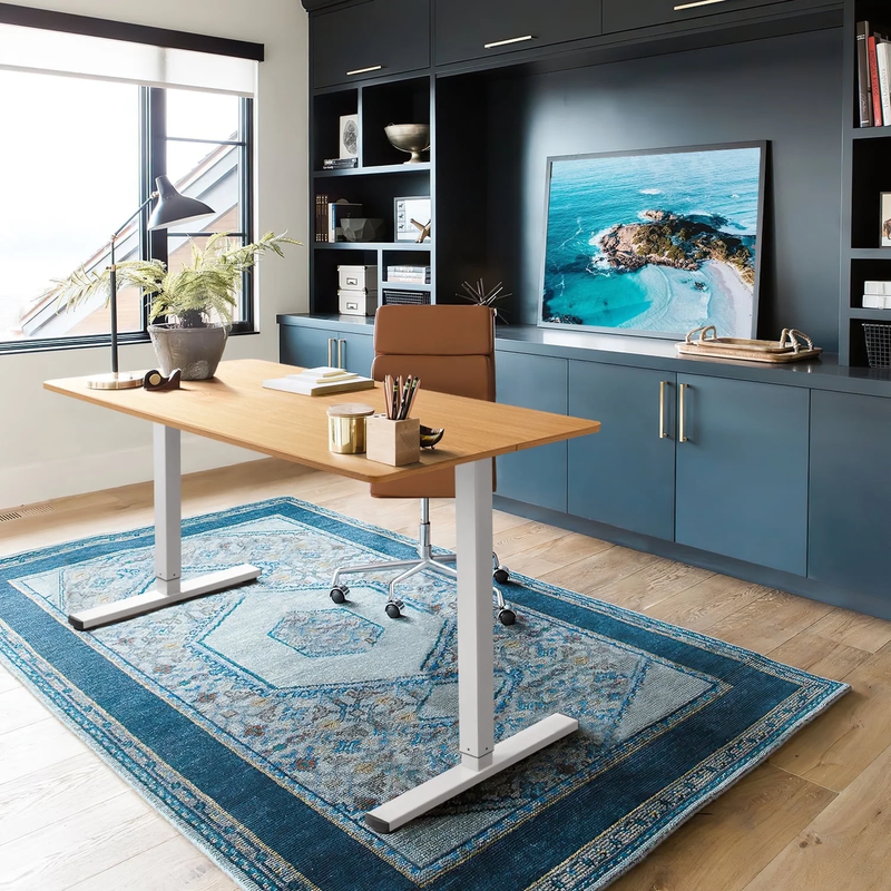 48"×24" Electric Height Adjustable Standing Desk T Shaped Metal White/Wood0