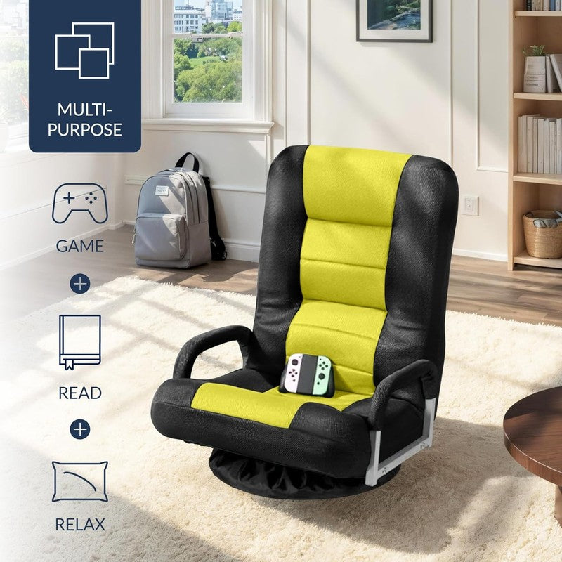 Gaming Floor Rocker Chair 360° Swivel, Lumbar Support, Black/Yellow3