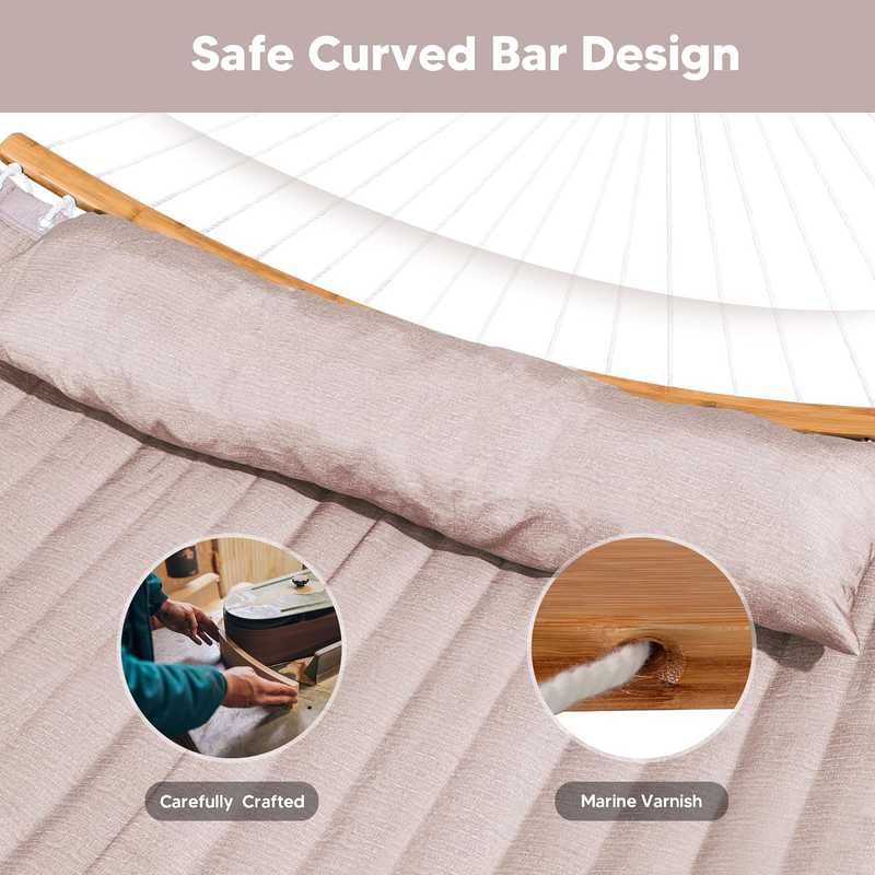 55 Inch Hammock w/ Stand Double Curved Bar 450lb Capacity Outdoor Tan2