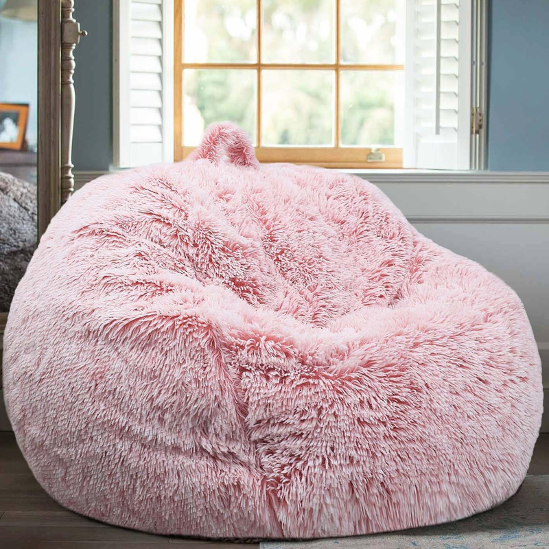 Fluffy Stuffed Animal Storage Bean Bag Cover Faux Fur Dusty Pink8