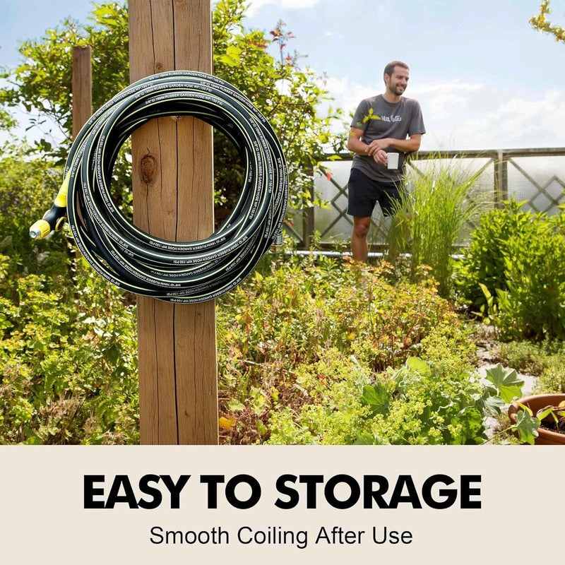 Lightweight Rubber Garden Hose 50 Ft, 5/8" Hybrid Rubber Hose with Solid Brass F8
