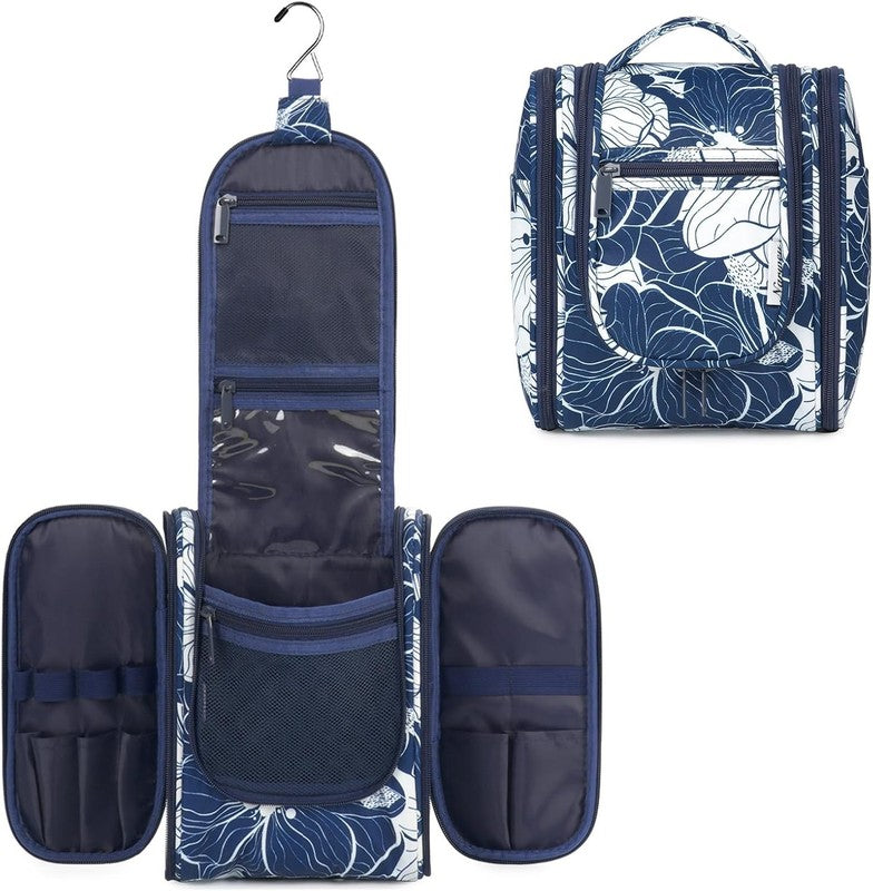 Small Hanging Travel Toiletry Bag Cosmetic Organizer Medium Blue Lotus1