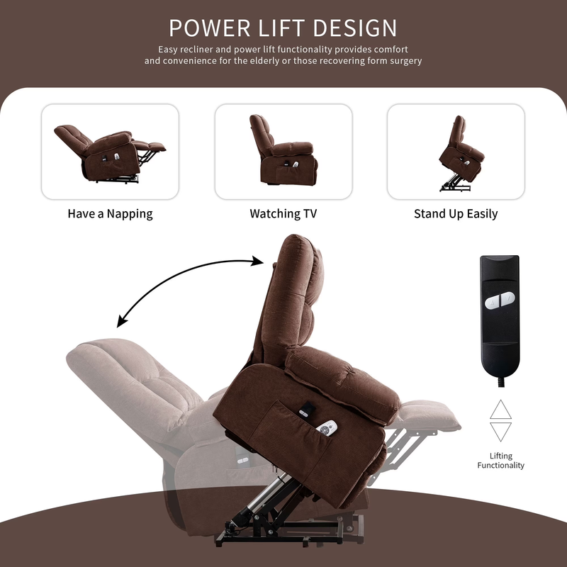 Power Lift Recliner Chair Heat Massage Infinite Position USB Port Brown2