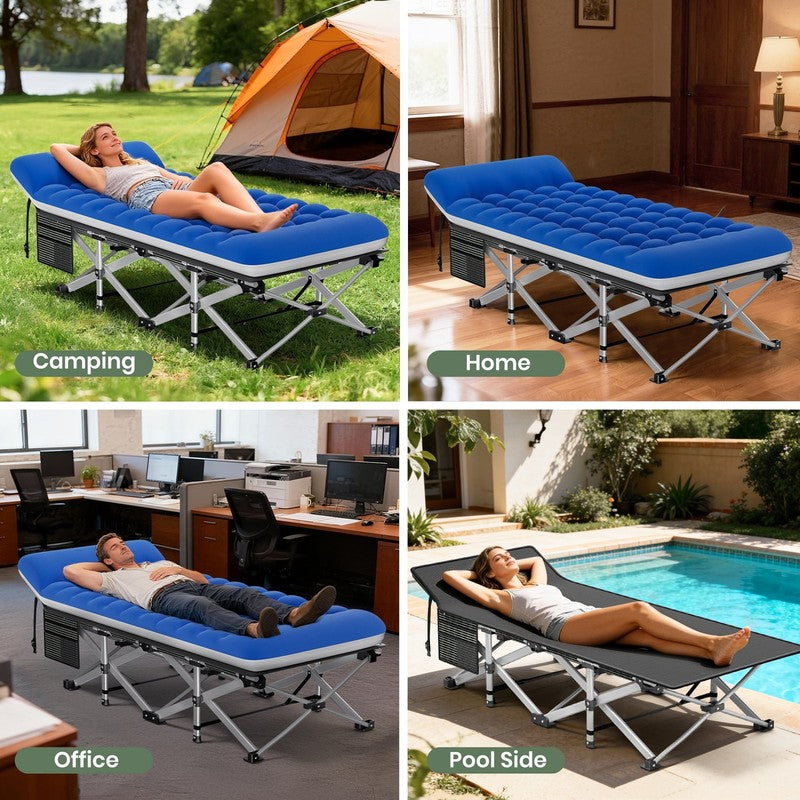 Folding Camping Cot with Double-Layer Mattress – 75×28" Portable Bed for Travel,5