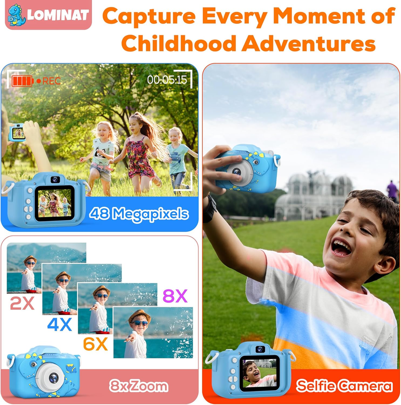 Kids 1080P HD Camera Dinosaur Dual Lens w/32GB SD Gift for Boys Girls 3-92