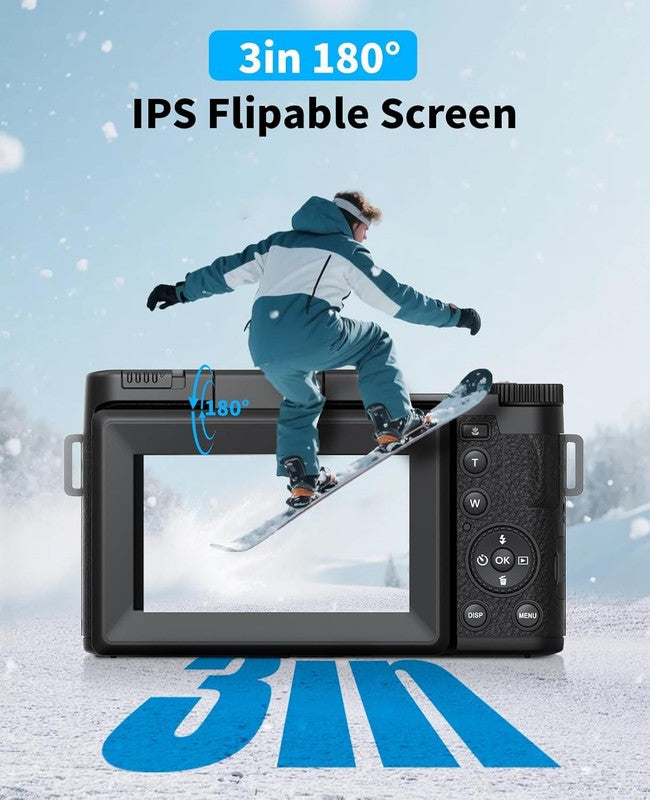 6K Digital Camera 75MP Vlogging 8X Optical Zoom 3" Flip Screen Anti-Shake w 64GB8