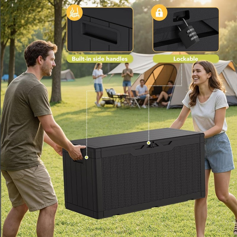 100 Gallon Lockable Resin Deck Box   Large Outdoor Storage for Tools & Cushions4