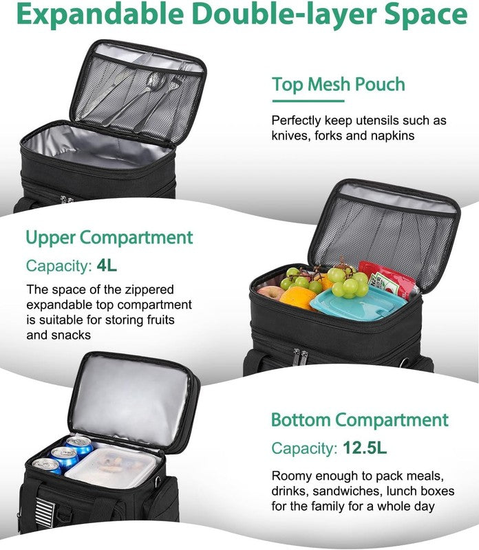 Tactical Lunch Box Large Insulated Double Deck Cooler Bag American Flag Black2