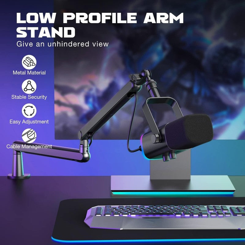 Low Profile Adjustable Boom Arm Mic Stand with Desk Clamp for Podcast Streaming1