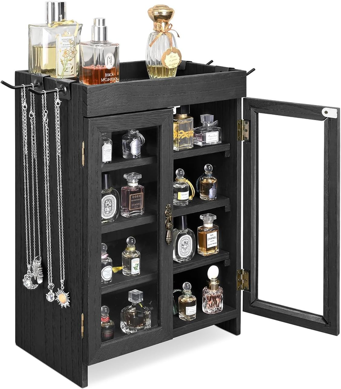 Small Wooden Countertop Storage Cabinet with Adjustable Shelves and Removable Ho8