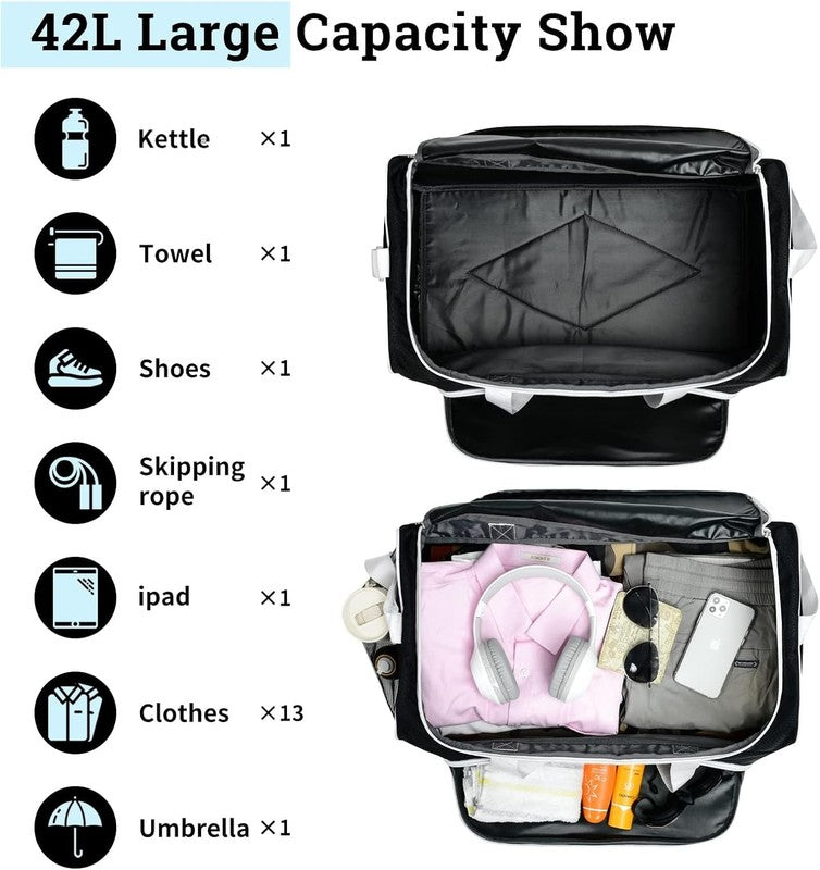 55L Women’s Gym Duffle Bag Large Red Sports Workout Travel Gear White-Black2