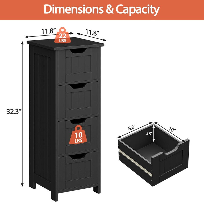 Bathroom Floor Cabinet Wood Free Standing Storage Organizer with 4 Drawers Black1