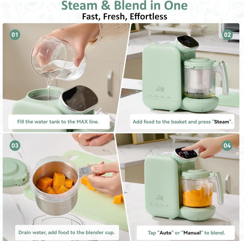 5-in-1 Baby Food Maker Steamer Blender Warmer Auto Cooking BPA-Free Green5