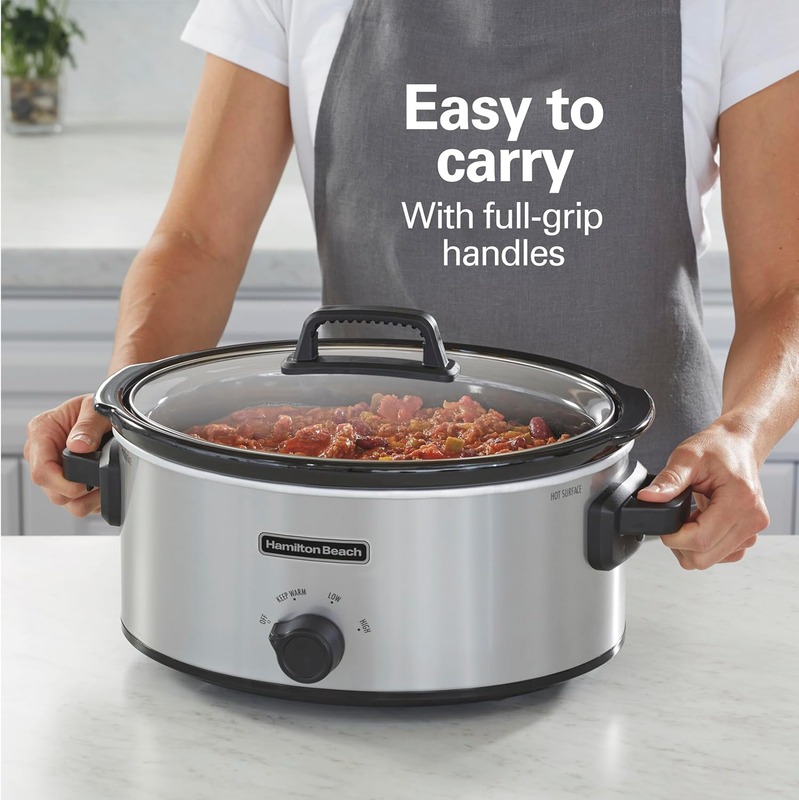6-Quart Slow Cooker with 3 Cooking Settings, Dishwasher-Safe Stoneware Crock & G2