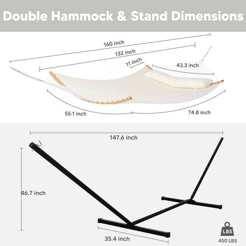 Outdoor Double Hammock with Stand Curved Bar Carry Bag Beige Fabric3