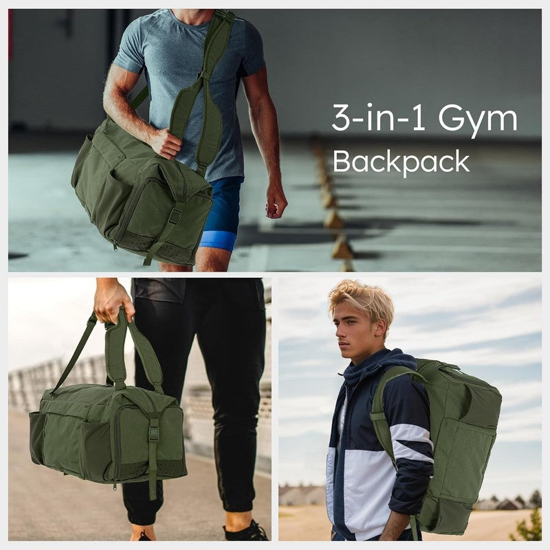 Men’s Gym Bag Backpack Duffle Dark Green Shoes Compartment Waterproof1