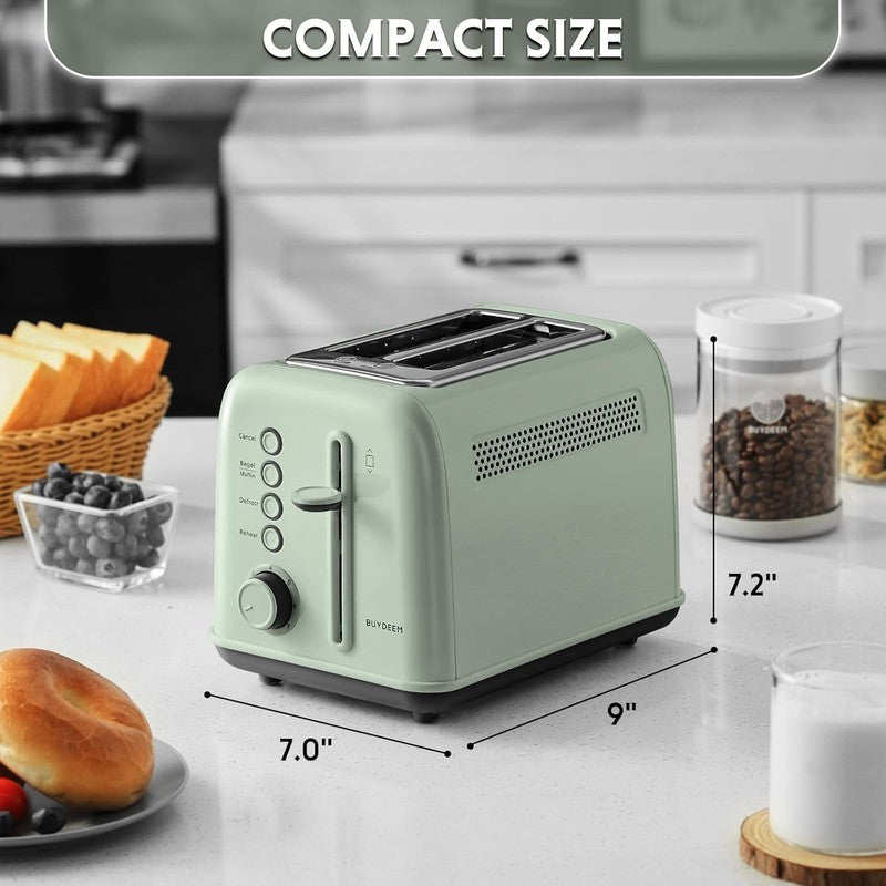 Retro 2 Slice Toaster Extra Wide Slots Stainless Steel 7 Shade Muffin Green3