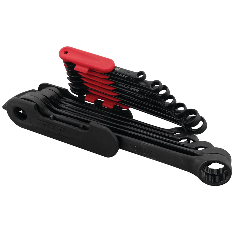 12Pc SAE Combination Wrench Set CR V Black Phosphate 1/4 7/8in Hinged Rack4