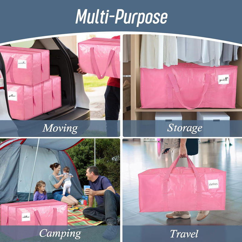 6 Pack Heavy Duty Moving Bags Large Storage Totes Strong Zipper Pink6