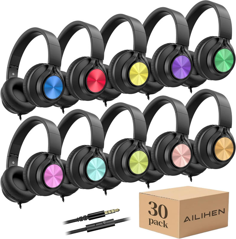 30 Pack Classroom Headphones Wired with Mic for Students K-12 Chromebook Tablet7