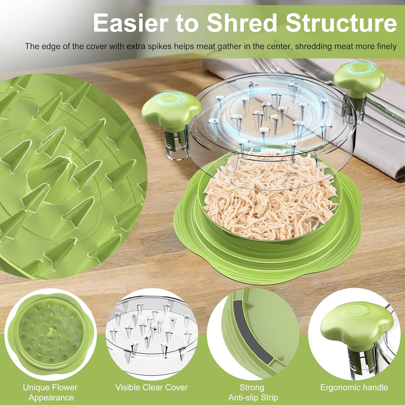 Chicken Shredder Tool Large Twist Meat Shredder BPA Free w/ Brush Fork2