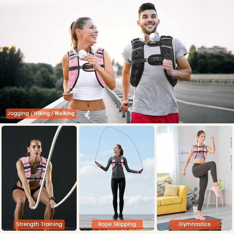 Weighted Vest 12Lb Adjustable Reflective Stripe Strength Training Workout LPink1