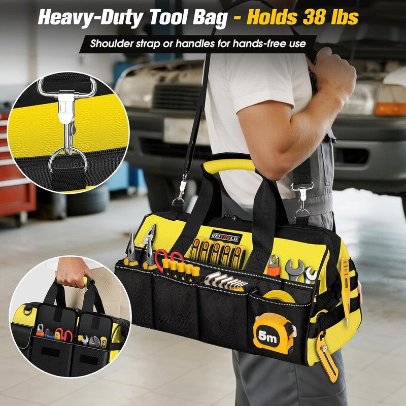 16" Heavy Duty Tool Bag 19-Pocket Portable Electrician Mechanic Toolbox Yellow6