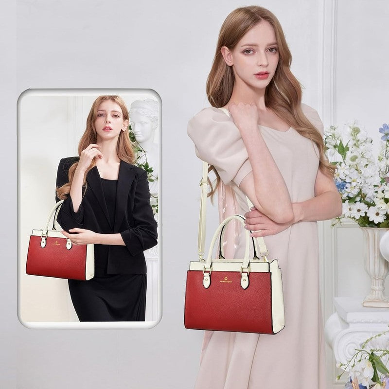 Women Handbags Purses Leather Dual-Tone Tote Shoulder Top Handle Satchel Bag1