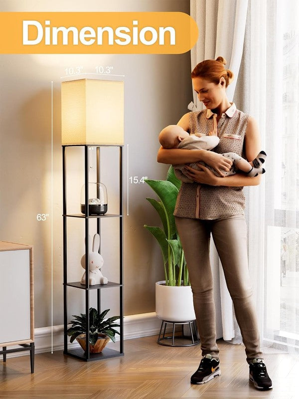 Floor Lamp with Shelves for Living Room, Shelf Floor Lamp with 3 CCT LED Bulb, C2