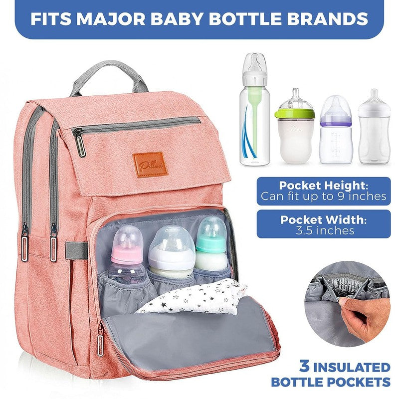 Pink Baby Diaper Bag Backpack Large Waterproof w/ Changing Pad Cute Girl4