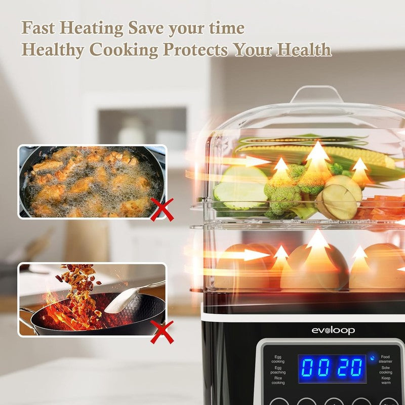 2 Tier Electric Food Steamer 4QT Digital Veggie & Egg Cooker BPA Free Auto Off5