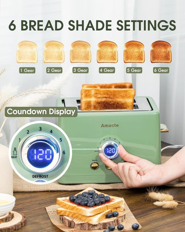 2 Slice Toaster, Retro Bread Toaster with LED Display, Extra Wide Slots Toasters1