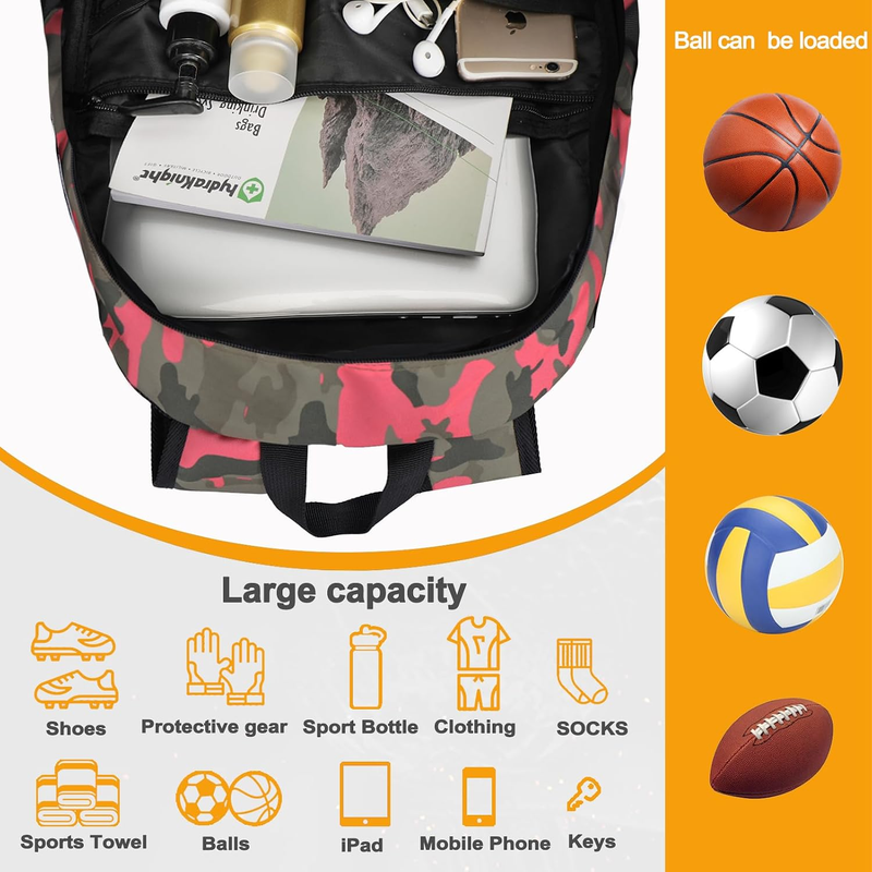 Soccer Basketball Backpack w/ Ball & Shoe Compartment Sports Travel Bag3