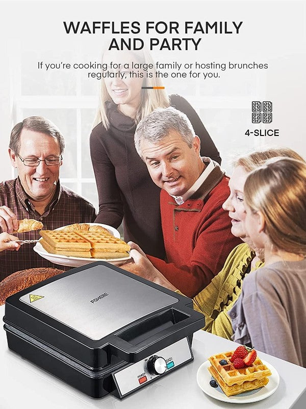 Belgian Waffle Maker 1200W 4 Slice Nonstick 5 Browning Levels Black Stainless8