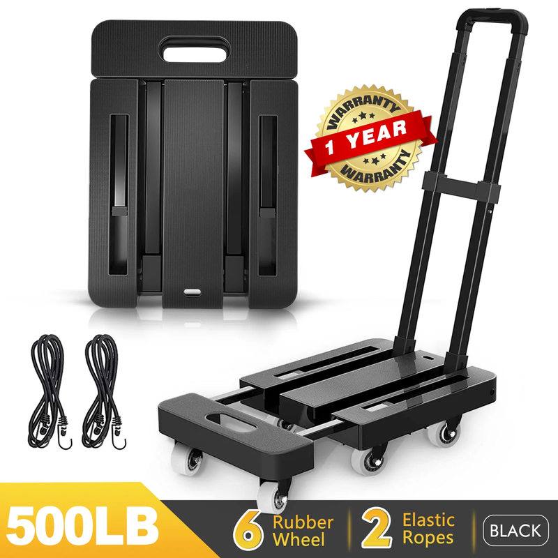 Folding Hand Truck 500LB Heavy Duty Dolly Cart 6 Wheels Utility Platform Black10
