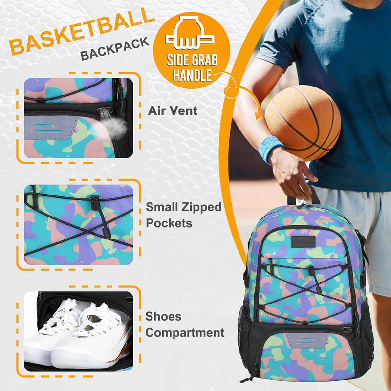Soccer Basketball Backpack w/ Ball & Shoe Compartment Sports Travel Bag2