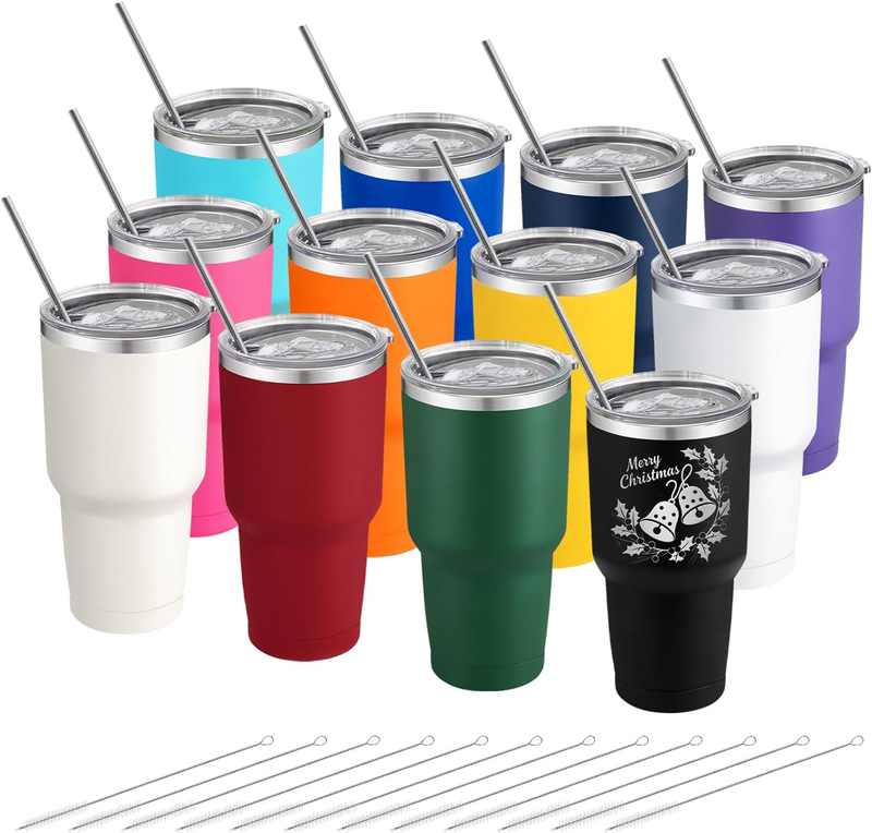 30oz Insulated Tumbler 12 Pack Stainless Steel Vacuum Cups Mixed Colors8
