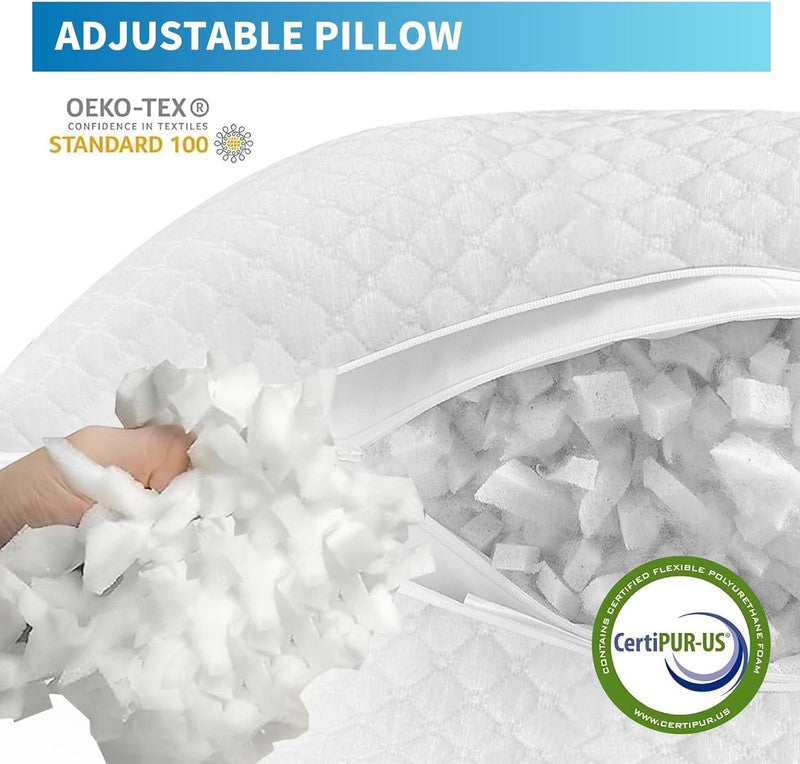 Shredded Memory Foam Pillows Queen Set of 2, Cooling, Adjustable, Washable2