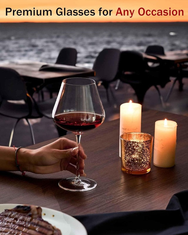 Set of 4 21 Ounce Hand Blown Italian Style Crystal Burgundy Wine Glasses   Lead 5