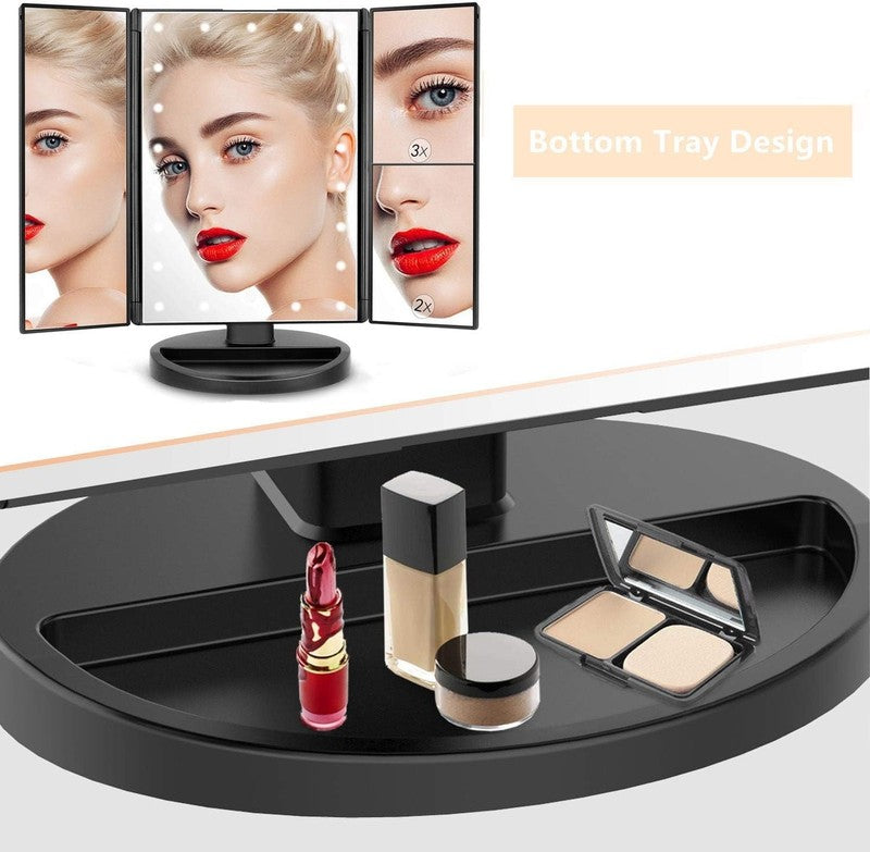 Tri Fold Lighted Vanity Mirror with 3X/2X Magnification & Touch Screen5