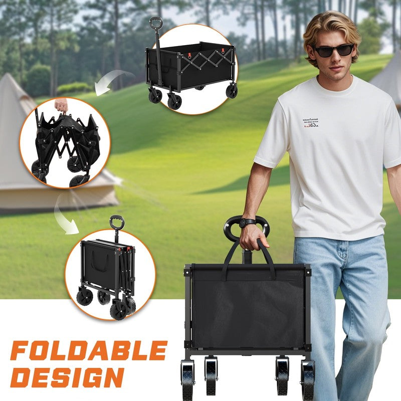 Foldable Utility Wagon Cart with Wheels   Garden Beach Camping Black5